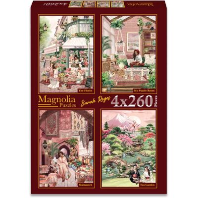 Magnolia Puzzle 4 Puzzles - Sarah Reyes - The Florist - My Puzzle Room - Marrakech - Tea Garden - 200 à 499 pièces Magnolia Puzzle 4 Puzzles - Sarah Reyes - The Florist - My Puzzle Room - Marrakech - Tea Garden - 200 à 499 pièces