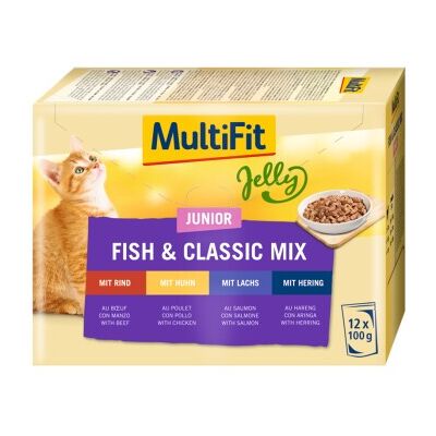 MultiFit Jelly Junior Busta Multipack 12x100G MIX CARNE E PESCE - Nourriture humide pour chatons MultiFit Jelly Junior Busta Multipack 12x100G MIX CARNE E PESCE - Nourriture humide pour chatons