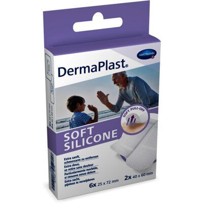 Dermaplast Soft Silicone 25 x 72 mm 6 Pièces + 40 x 60 mm 2 Pièces Dermaplast Soft Silicone 25 x 72 mm 6 Pièces + 40 x 60 mm 2 Pièces