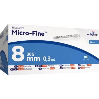 BD MICROFINE - Microfine Seringue Insuline 0,3Ml 30G 8Mm100 BD MICROFINE - Microfine Seringue Insuline 0,3Ml 30G 8Mm100
