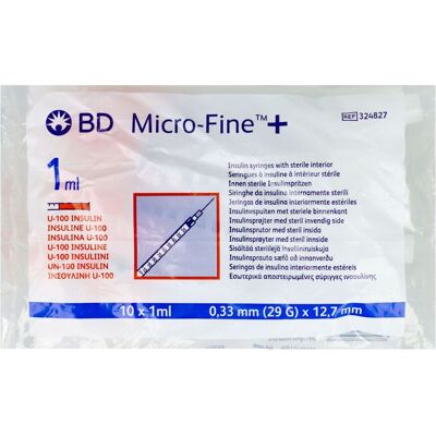 Bd Microfine+ Seringues à Insuline 1 ml 29G 12,7 mm 10 Pièces (324827) Bd Microfine+ Seringues à Insuline 1 ml 29G 12,7 mm 10 Pièces (324827)