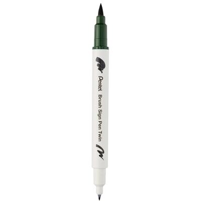 Pentel Brush Sign Pen Twin SESW30C Lot de 2 feutres à pointe semblable à un pinceau Vert olive Pentel Brush Sign Pen Twin SESW30C Lot de 2 feutres à pointe semblable à un pinceau Vert olive