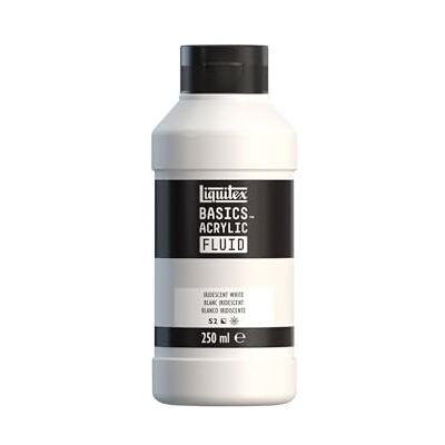 Liquitex Basics Fluid Peinture acrylique à consistance fluide, à séchage rapide, résistante à la lumière, imperméable, à base d'eau, Flacon de 250 ml, Blanc Iridescent Liquitex Basics Fluid Peinture acrylique à consistance fluide, à séchage rapide, résistante à la lumière, imperméable, à base d'eau, Flacon de 250 ml, Blanc Iridescent