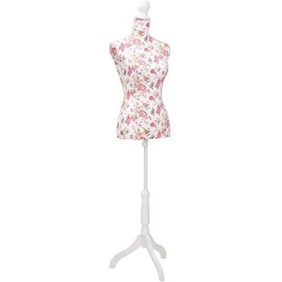 vidaXL Buste de Couture Femme Coton Blanc Motifs à Rosiers Mannequin Féminin vidaXL Buste de Couture Femme Coton Blanc Motifs à Rosiers Mannequin Féminin