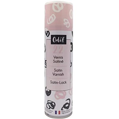 Odif Vernis Satiné 22 Vernis Transparent pour Loisirs Créatifs, Finition Satinée Résistant aux Rayures, Haut Pouvoir Protecteur Tout Support Spray de 250 ml Odif Vernis Satiné 22 Vernis Transparent pour Loisirs Créatifs, Finition Satinée Résistant aux Rayures, Haut Pouvoir Protecteur Tout Support Spray de 250 ml