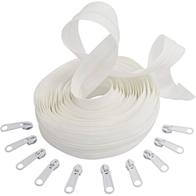 AERZETIX C62517x5-C62623x10 Kit de fermeture éclair spirale 5m N°3 couleur : blanc + 10 curseurs N°3 non verrouillable couleur : blanc métal mercerie cousue AERZETIX C62517x5-C62623x10 Kit de fermeture éclair spirale 5m N°3 couleur : blanc + 10 curseurs N°3 non verrouillable couleur : blanc métal mercerie cousue