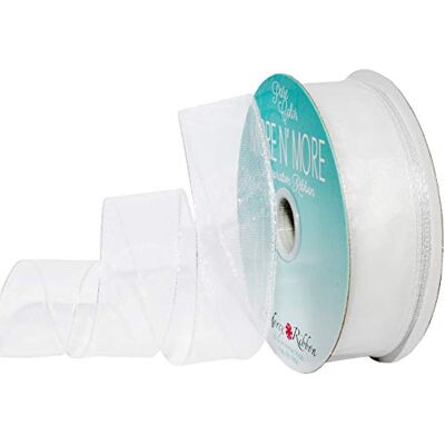 Morex Ruban en mousseline de soie de 2,5 cm avec bobine de 22,9 m, blanc Morex Ruban en mousseline de soie de 2,5 cm avec bobine de 22,9 m, blanc