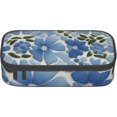 BGSHJVF Trousse à crayons haute capacité en tissu Oxford avec imprimé fleurs bleues pour crayons, stylos, plusieurs compartiments, design élégant BGSHJVF Trousse à crayons haute capacité en tissu Oxford avec imprimé fleurs bleues pour crayons, stylos, plusieurs compartiments, design élégant