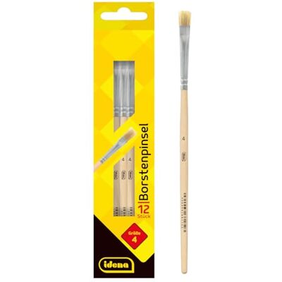 Idena 90094 Lot de 12 pinceaux à poils avec manche en bois non peint pour écoliers et artistes amateurs Idena 90094 Lot de 12 pinceaux à poils avec manche en bois non peint pour écoliers et artistes amateurs