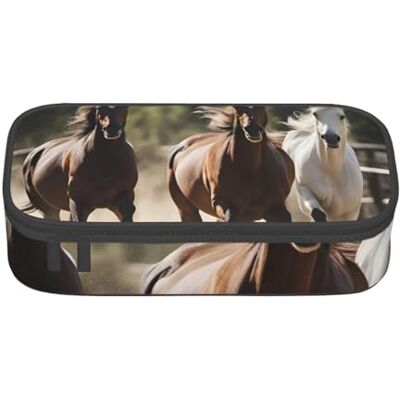 BGSHJVF Trousse à crayons en tissu Oxford avec trois chevaux qui courent, plusieurs compartiments, design élégant BGSHJVF Trousse à crayons en tissu Oxford avec trois chevaux qui courent, plusieurs compartiments, design élégant