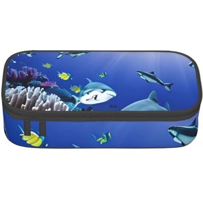 BGSHJVF Trousse à crayons haute capacité en tissu Oxford avec motif requin nageant sous la mer Plusieurs compartiments Design élégant BGSHJVF Trousse à crayons haute capacité en tissu Oxford avec motif requin nageant sous la mer Plusieurs compartiments Design élégant