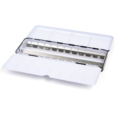 Honsell Jaxon Boîte vide en métal robuste pour aquarelle 24 demi-ou 12 bols entiers avec palette pliable et anneau pour le pouce Honsell Jaxon Boîte vide en métal robuste pour aquarelle 24 demi-ou 12 bols entiers avec palette pliable et anneau pour le pouce