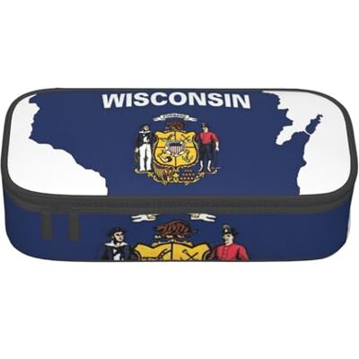 BGSHJVF Wisconsin State Flag Map Trousse à crayons haute capacité en tissu Oxford, pour crayons, stylos, plusieurs compartiments, design élégant BGSHJVF Wisconsin State Flag Map Trousse à crayons haute capacité en tissu Oxford, pour crayons, stylos, plusieurs compartiments, design élégant