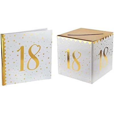 Santex 1 Pack urne et Livre d'or Anniversaire Or et Blanc 18ans Santex 1 Pack urne et Livre d'or Anniversaire Or et Blanc 18ans