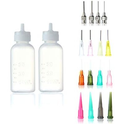 DOHAPPYS Flacon applicateur de colle de précision en plastique avec deux flacons de 28,3 g et 16 embouts aiguilles pour paperolles et loisirs créatifs DOHAPPYS Flacon applicateur de colle de précision en plastique avec deux flacons de 28,3 g et 16 embouts aiguilles pour paperolles et loisirs créatifs