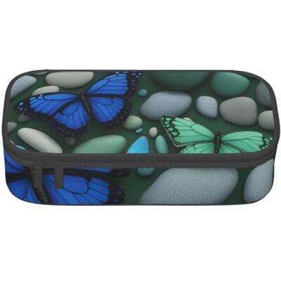 BGSHJVF Trousse à crayons haute capacité en tissu Oxford avec plusieurs compartiments et motifs papillons bleus et verts BGSHJVF Trousse à crayons haute capacité en tissu Oxford avec plusieurs compartiments et motifs papillons bleus et verts
