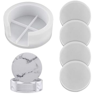 Gukasxi Lot de 5 moules de verre en résine avec moule pour boîte de rangement pour dessous de verre en silicone Set de moule rond pour verre de résine à faire soi-même Gukasxi Lot de 5 moules de verre en résine avec moule pour boîte de rangement pour dessous de verre en silicone Set de moule rond pour verre de résine à faire soi-même