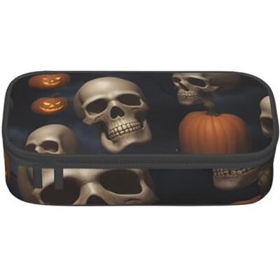 BGSHJVF Trousse à crayons haute capacité avec imprimé tête de mort d'Halloween en tissu Oxford, pour crayons, stylos, plusieurs compartiments, design élégant BGSHJVF Trousse à crayons haute capacité avec imprimé tête de mort d'Halloween en tissu Oxford, pour crayons, stylos, plusieurs compartiments, design élégant