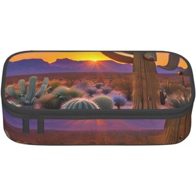BGSHJVF Trousse à crayons haute capacité en tissu Oxford, motif cactus et coucher de soleil du désert, plusieurs compartiments, design élégant BGSHJVF Trousse à crayons haute capacité en tissu Oxford, motif cactus et coucher de soleil du désert, plusieurs compartiments, design élégant