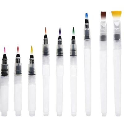 ZBHDEYG Lot de 9 pinceaux aquarelle, pinceaux aquarelle, pinceaux à eau, stylos de couleur rechargeables, pinceaux aquarelle de voyage, kit de peinture aquarelle pour enfants ZBHDEYG Lot de 9 pinceaux aquarelle, pinceaux aquarelle, pinceaux à eau, stylos de couleur rechargeables, pinceaux aquarelle de voyage, kit de peinture aquarelle pour enfants