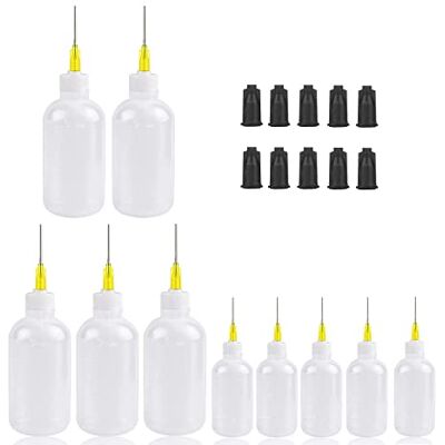 SKYPRO Lot de 20 flacons applicateurs à pointe de précision de 30 ml et 50 ml, pour liquide, colle, huile, peinture acrylique 10 flacons souples en plastique et 10 bouchons de seringue noirs SKYPRO Lot de 20 flacons applicateurs à pointe de précision de 30 ml et 50 ml, pour liquide, colle, huile, peinture acrylique 10 flacons souples en plastique et 10 bouchons de seringue noirs