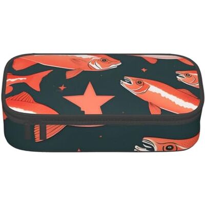 BGSHJVF Trousse à crayons haute capacité en tissu Oxford avec imprimé saumon pour crayons, stylos, plusieurs compartiments, design élégant BGSHJVF Trousse à crayons haute capacité en tissu Oxford avec imprimé saumon pour crayons, stylos, plusieurs compartiments, design élégant