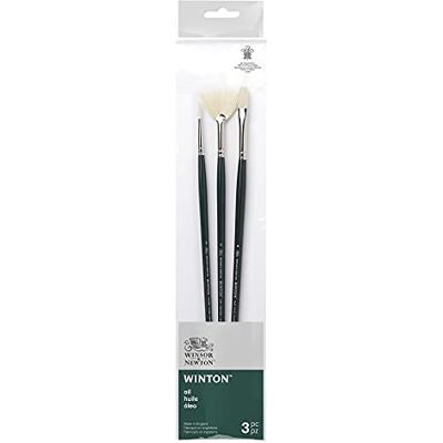 Winsor & Newton Winton Pinceau Manche Long Set de 3 (Rond 2, Plat 4, Eventail 3) Winsor & Newton Winton Pinceau Manche Long Set de 3 (Rond 2, Plat 4, Eventail 3)