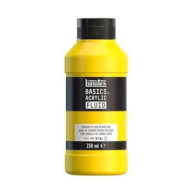 Liquitex Basics Fluid Peinture acrylique à consistance fluide, à séchage rapide, résistante à la lumière, imperméable, à base d'eau, Flacon de 250 ml, Jaune de Cadmium Moyen Imitation Liquitex Basics Fluid Peinture acrylique à consistance fluide, à séchage rapide, résistante à la lumière, imperméable, à base d'eau, Flacon de 250 ml, Jaune de Cadmium Moyen Imitation