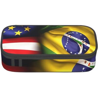 BGSHJVF Trousse à crayons haute capacité avec imprimé drapeaux américains et brésiliens, tissu Oxford, crayon, organisateur de stylos, plusieurs compartiments, design élégant BGSHJVF Trousse à crayons haute capacité avec imprimé drapeaux américains et brésiliens, tissu Oxford, crayon, organisateur de stylos, plusieurs compartiments, design élégant