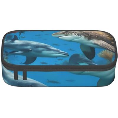 BGSHJVF Trousse à crayons haute capacité en tissu Oxford, motif dauphins, tortue de mer, requin, pieuvre, récif corallien, plusieurs compartiments, design élégant BGSHJVF Trousse à crayons haute capacité en tissu Oxford, motif dauphins, tortue de mer, requin, pieuvre, récif corallien, plusieurs compartiments, design élégant