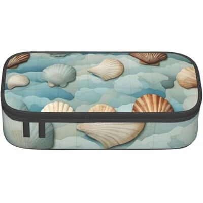 BGSHJVF Trousse à crayons haute capacité en tissu Oxford avec imprimé coquillages, plusieurs compartiments, design élégant BGSHJVF Trousse à crayons haute capacité en tissu Oxford avec imprimé coquillages, plusieurs compartiments, design élégant