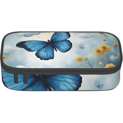 BGSHJVF Trousse à crayons haute capacité en tissu Oxford avec motifs papillons et nuages bleus, pour crayons, stylos, plusieurs compartiments, design élégant BGSHJVF Trousse à crayons haute capacité en tissu Oxford avec motifs papillons et nuages bleus, pour crayons, stylos, plusieurs compartiments, design élégant