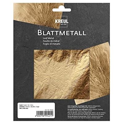 KREUL 99421 Lot de 25 feuilles de métal 14 x 14 cm pour effets métalliques brillants pour finition du bois, du verre, du papier, de la toile, du carton, du polystyrène, du plastique, de la cire, de la KREUL 99421 Lot de 25 feuilles de métal 14 x 14 cm pour effets métalliques brillants pour finition du bois, du verre, du papier, de la toile, du carton, du polystyrène, du plastique, de la cire, de la