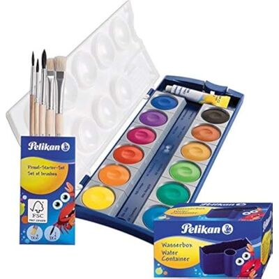 Pelikan Boîte de peinture opaque DIN 5023 K12, 12 couleurs + 1 tube blanc opaque, standard scolaire (avec gobelet + pinceau), bleu, lot de 8 pièces Pelikan Boîte de peinture opaque DIN 5023 K12, 12 couleurs + 1 tube blanc opaque, standard scolaire (avec gobelet + pinceau), bleu, lot de 8 pièces