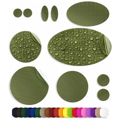 aZengear Patchs de réparation pour doudoune Prédécoupés, autocollants, doux, imperméables, en nylon indéchirable pour fixer les trous dans les vêtements, pantalons de ski (11 pièces, Olive) aZengear Patchs de réparation pour doudoune Prédécoupés, autocollants, doux, imperméables, en nylon indéchirable pour fixer les trous dans les vêtements, pantalons de ski (11 pièces, Olive)