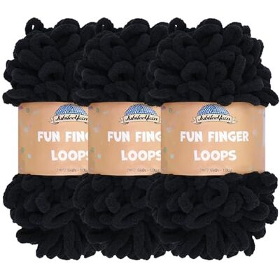BambooMN JubileeYarn Fun Finger Loops Pelote de laine en polyester 100 g/écheveau Noir 3 écheveaux BambooMN JubileeYarn Fun Finger Loops Pelote de laine en polyester 100 g/écheveau Noir 3 écheveaux