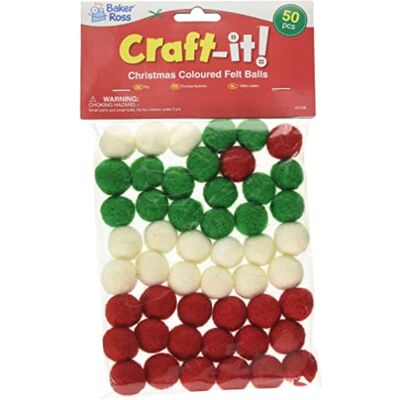 Baker Ross FE798 Boule en Feutre Enfants Couleurs de Noël Lot de 50, Boule Coloré, Boule Pompon, Loisirs Creatifs Enfant, Activites Manuelles pour Enfant Baker Ross FE798 Boule en Feutre Enfants Couleurs de Noël Lot de 50, Boule Coloré, Boule Pompon, Loisirs Creatifs Enfant, Activites Manuelles pour Enfant