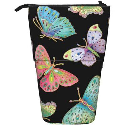 ERhoug Trousse à crayons avec imprimé papillons et bijoux, porte-stylos télescopique, pochette de papeterie sur pied, joli organisateur pour bureau, maquillage, cosmétiques ERhoug Trousse à crayons avec imprimé papillons et bijoux, porte-stylos télescopique, pochette de papeterie sur pied, joli organisateur pour bureau, maquillage, cosmétiques