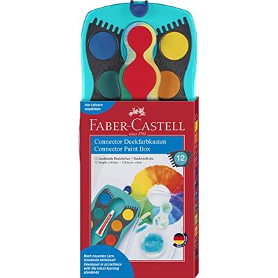 Faber-Castell 125003 Connector Boîte de peinture 12 couleurs avec blanc opaque, compartiment pour pinceaux et champ pour nom Turquoise Faber-Castell 125003 Connector Boîte de peinture 12 couleurs avec blanc opaque, compartiment pour pinceaux et champ pour nom Turquoise