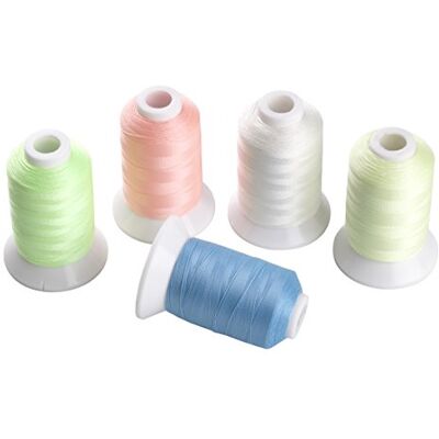 Simthread Assortiment de 5 bobines de fil phosphorescent 500M pour Brother, Babylock, Janome, Singer, Kenmore Broderie Machine Simthread Assortiment de 5 bobines de fil phosphorescent 500M pour Brother, Babylock, Janome, Singer, Kenmore Broderie Machine