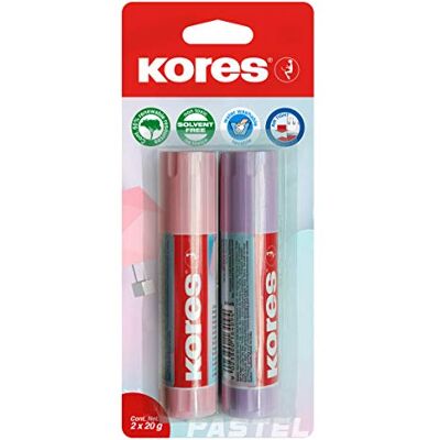 Kores Bâton de Colle Pastel, Adhésif à Forte Adhérence, Colle de Bricolage Sûre et Non Toxique pour les Travaux Manuels, les Fournitures Scolaires et de Bureau, Paquet de 2 x 20g Kores Bâton de Colle Pastel, Adhésif à Forte Adhérence, Colle de Bricolage Sûre et Non Toxique pour les Travaux Manuels, les Fournitures Scolaires et de Bureau, Paquet de 2 x 20g