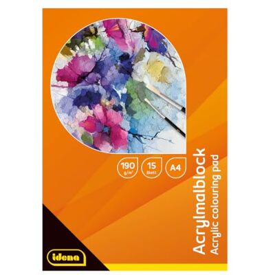 Idena 68163 Bloc de peinture acrylique A4 avec 15 feuilles de papier blanc finement structuré de 190 g/m² pour peinture acrylique et aquarelle Idena 68163 Bloc de peinture acrylique A4 avec 15 feuilles de papier blanc finement structuré de 190 g/m² pour peinture acrylique et aquarelle
