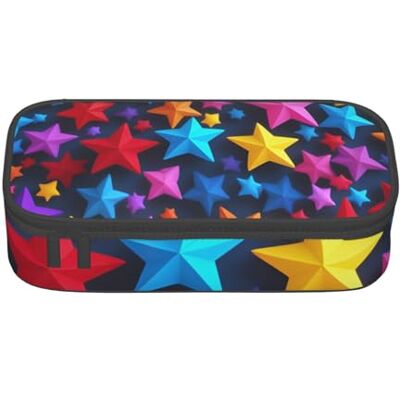BGSHJVF Trousse à crayons haute capacité avec imprimé étoiles colorées en tissu Oxford, pour crayons, stylos, plusieurs compartiments, design élégant BGSHJVF Trousse à crayons haute capacité avec imprimé étoiles colorées en tissu Oxford, pour crayons, stylos, plusieurs compartiments, design élégant