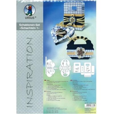 Ursus 55830099 – Lot d'inspiration 4 boîtes cadeaux, 3 pochoirs en 3 motifs différents, en film transparent, épaisseur du pochoir env. 0,5 mm, idéal pour les petits cadeaux Ursus 55830099 – Lot d'inspiration 4 boîtes cadeaux, 3 pochoirs en 3 motifs différents, en film transparent, épaisseur du pochoir env. 0,5 mm, idéal pour les petits cadeaux