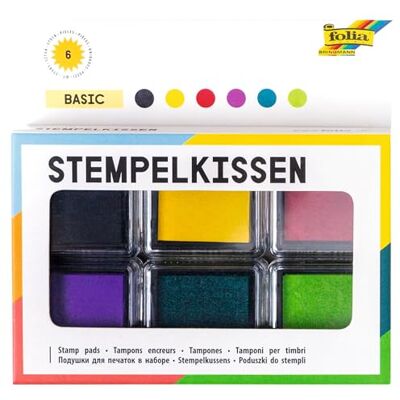 Folia 30180 Lot de 6 tampons encreurs basiques Différentes couleurs Idéal pour décorer des cartes et d'autres travaux manuels Folia 30180 Lot de 6 tampons encreurs basiques Différentes couleurs Idéal pour décorer des cartes et d'autres travaux manuels