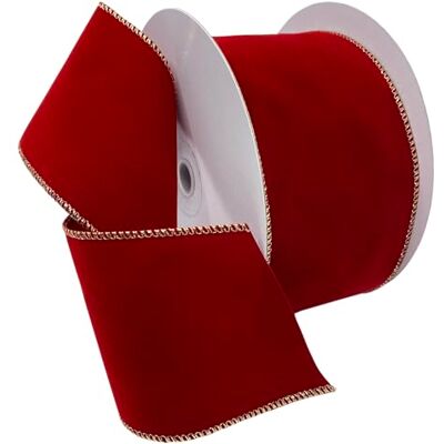 Morex Ruban de velours floqué avec fil de fer 10,2 cm x 22,9 m Rouge baie Morex Ruban de velours floqué avec fil de fer 10,2 cm x 22,9 m Rouge baie
