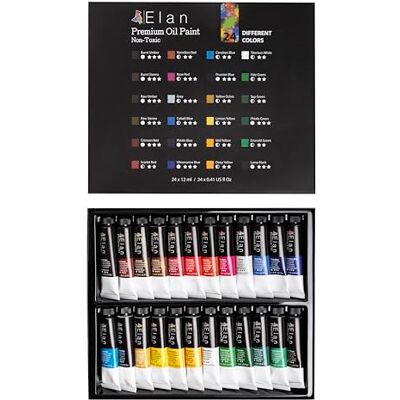 Elan Peinture à l'Huile Kit de 24 Tubes 12ml, Peinture Huile sur Toile Adulte Elan Peinture à l'Huile Kit de 24 Tubes 12ml, Peinture Huile sur Toile Adulte