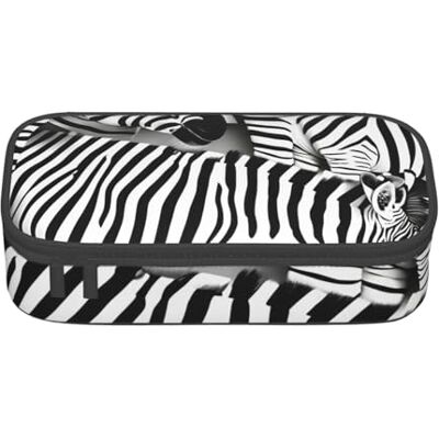 BGSHJVF Trousse à crayons haute capacité en tissu Oxford imprimé zèbre pour crayons, stylos, plusieurs compartiments, design élégant BGSHJVF Trousse à crayons haute capacité en tissu Oxford imprimé zèbre pour crayons, stylos, plusieurs compartiments, design élégant