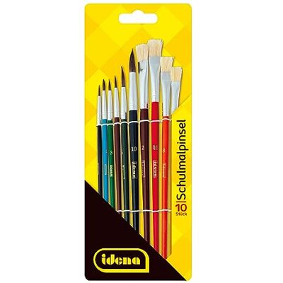 Idena 60103 Lot de 10 pinceaux d'école avec 6 pinceaux ronds et 4 pinceaux à poils peints Idena 60103 Lot de 10 pinceaux d'école avec 6 pinceaux ronds et 4 pinceaux à poils peints