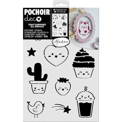 Aladine Pochoir Kawai 20 x 30 cm Formes Chat, Cupcake, Bubble Tea, Fraise, Étoiles, Coeur Pour Peinture, Airbrush, Scrapbooking Déco Dessin Décoration Japon 81290 Aladine Pochoir Kawai 20 x 30 cm Formes Chat, Cupcake, Bubble Tea, Fraise, Étoiles, Coeur Pour Peinture, Airbrush, Scrapbooking Déco Dessin Décoration Japon 81290